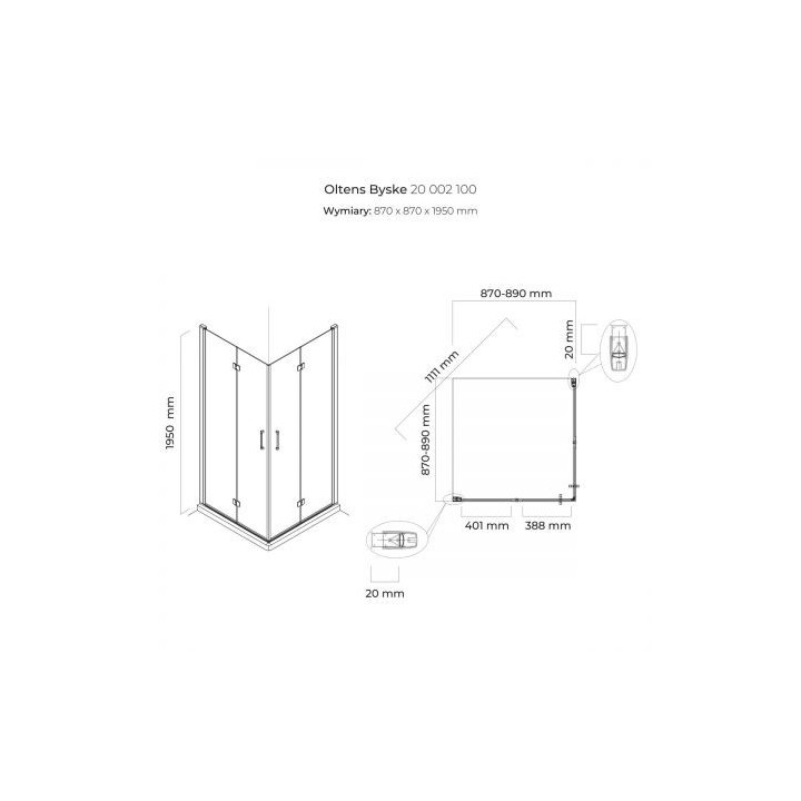 Oltens Byske Duschkabine 80x80 cm quadratisch