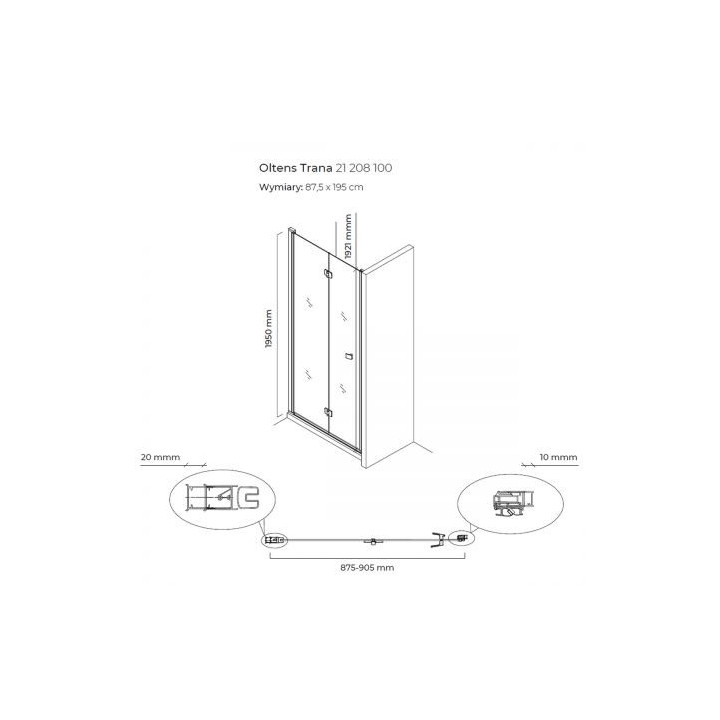 Oltens Trana Kabine quadratisch 80x80 cm Tür otwierane