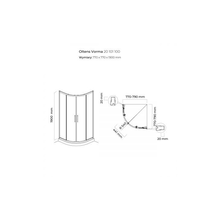 Oltens Trana Kabine quadratisch 90x90 cm Tür otwierane
