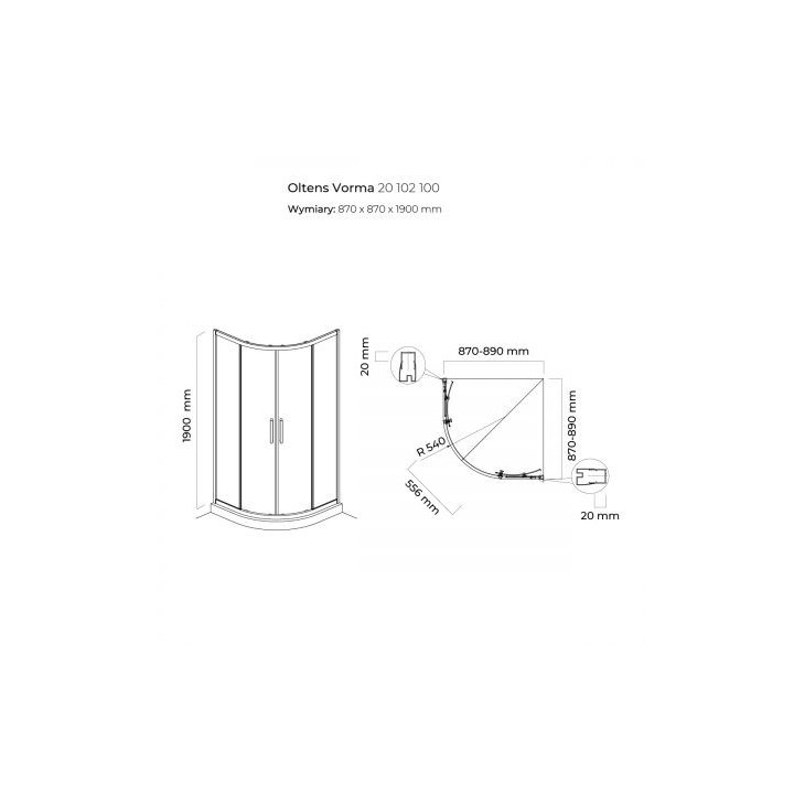 Oltens Vorma Duschkabine 80x80 cm halbrund
