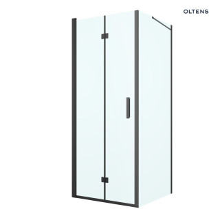 Oltens Hallan Duschkabine 80x80 cm quadratisch schwarz matt/Glas transparent Tür mit Wand