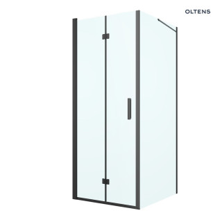 Oltens Hallan Duschkabine 80x90 cm  rechteckig schwarz matt/Glas transparent Tür mit Wand