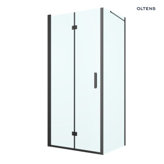 Oltens Hallan Duschkabine 80x100 cm rechteckig schwarz matt/Glas transparent Tür mit Wand