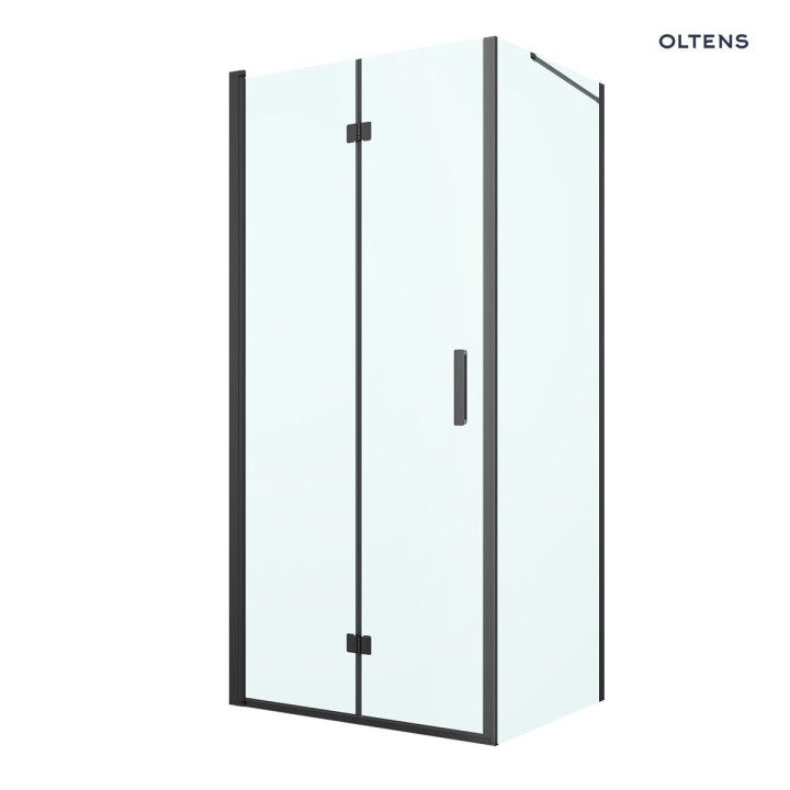 Oltens Hallan Duschkabine 80x100 cm rechteckig schwarz matt/Glas transparent Tür mit Wand
