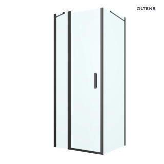 Oltens Hallan Duschkabine 100x100 cm quadratisch schwarz matt/Glas transparent Tür mit Wand