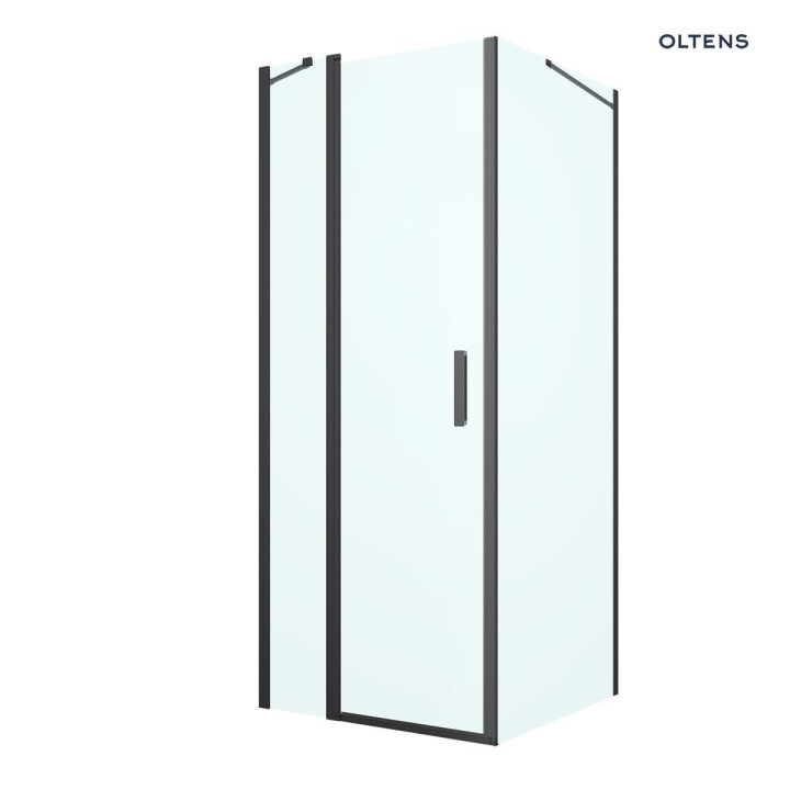 Oltens Verdal Duschkabine 80x80 cm quadratisch schwarz matt/Glas transparent Tür mit Wand