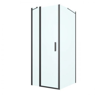 Oltens Verdal Duschkabine 80x90 cm quadratisch schwarz matt/Glas transparent Tür mit Wand