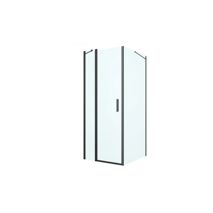 Oltens Verdal Duschkabine 80x90 cm quadratisch schwarz matt/Glas transparent Tür mit Wand