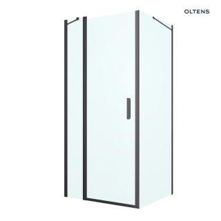 Oltens Verdal Duschkabine 90x80 cm rechteckig schwarz matt/Glas transparent Tür mit Wand