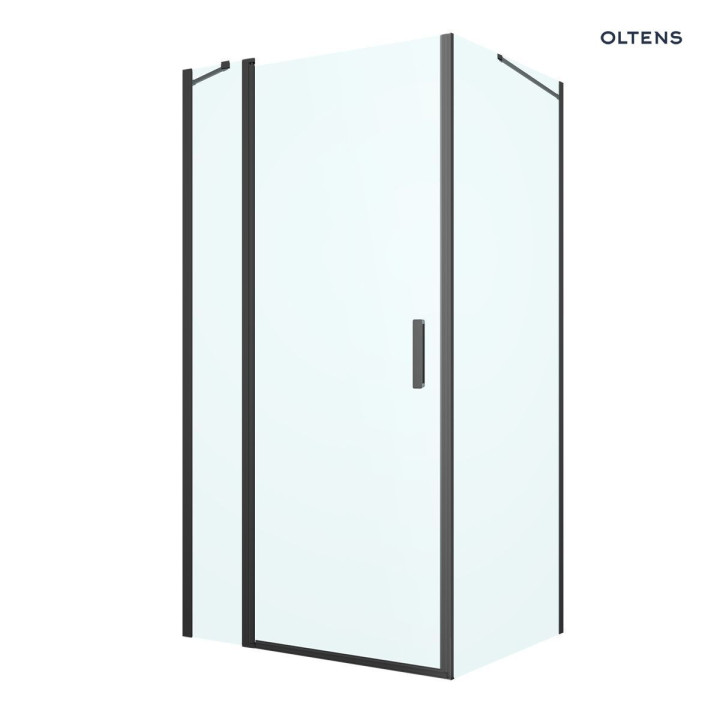 Oltens Verdal Duschkabine 100x80 cm rechteckig schwarz matt/Glas transparent Tür mit Wand