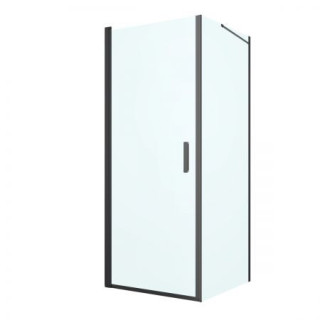 Oltens Rinnan Duschkabine 80x80 cm quadratisch schwarz matt/Glas transparent Tür mit Wand