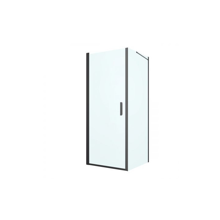 Oltens Rinnan Duschkabine 80x80 cm quadratisch schwarz matt/Glas transparent Tür mit Wand