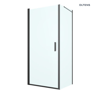 Oltens Rinnan Duschkabine 80x100 cm rechteckig schwarz matt/Glas transparent Tür mit Wand