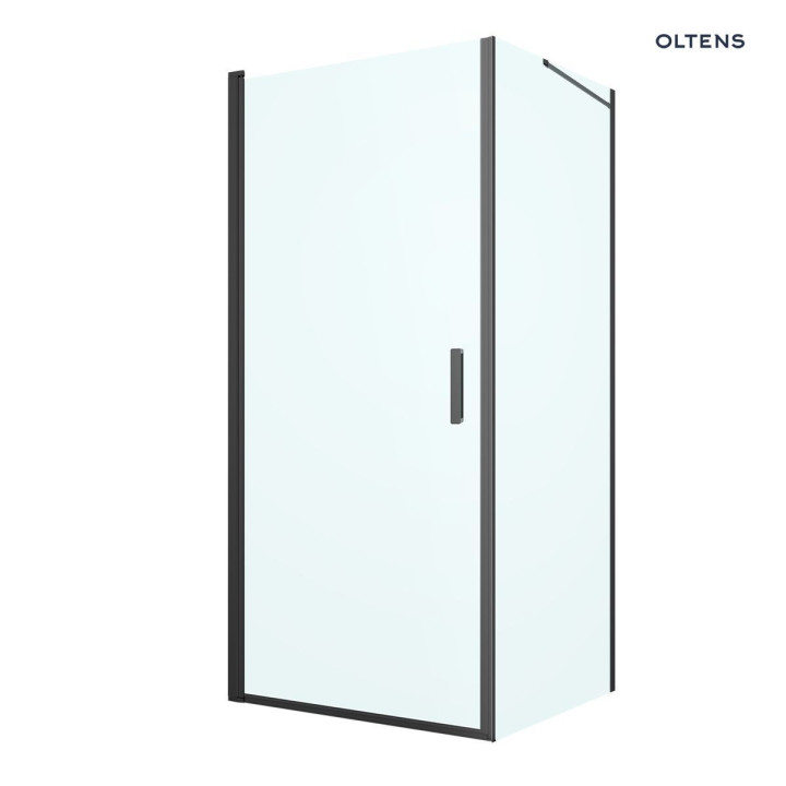 Oltens Rinnan Duschkabine 90x80 cm rechteckig schwarz matt/Glas transparent Tür mit Wand 