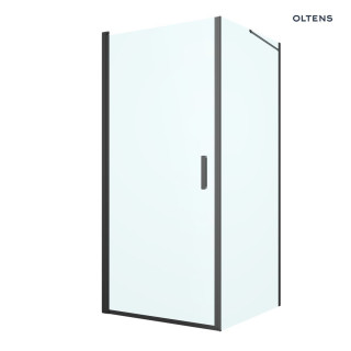 Oltens Rinnan Duschkabine 90x90 cm quadratisch schwarz matt/Glas transparent Tür mit Wand
