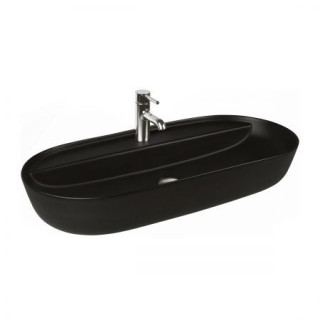 Oltens Hamnes Thin Aufsatzwaschtisch mit Hahnloch oval 62 x 42 cm - schwarz matt