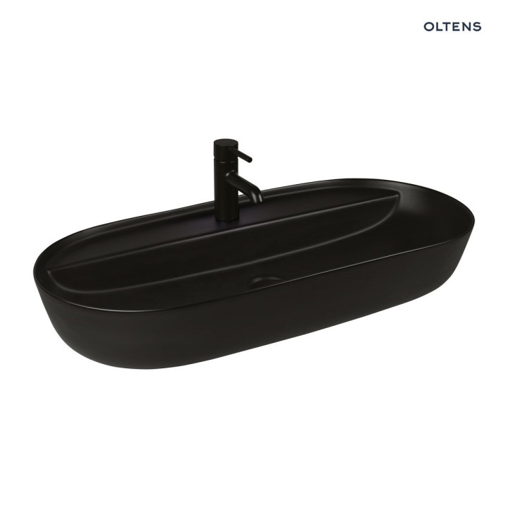 Oltens Hamnes Thin Aufsatzwaschtisch mit Hahnloch oval 62 x 42 cm - schwarz matt