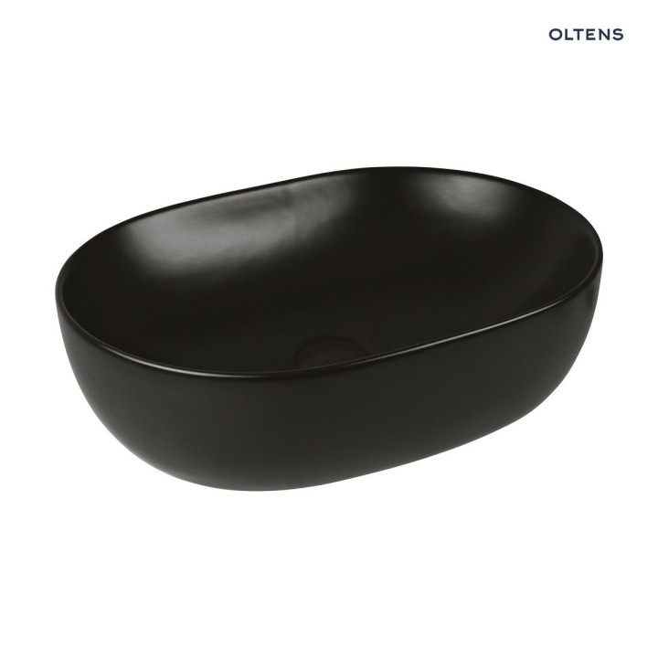 Oltens Hamnes Thin Aufsatzwaschtisch mit Hahnloch oval 80 x 40 cm - schwarz matt 