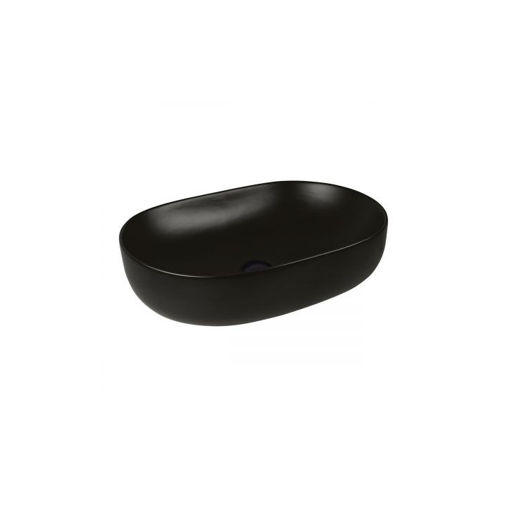 Oltens Hamnes Thin Aufsatzwaschtisch oval 49,5 x 35,5 cm schwarz matt  mit Schicht Oltens SmartClean