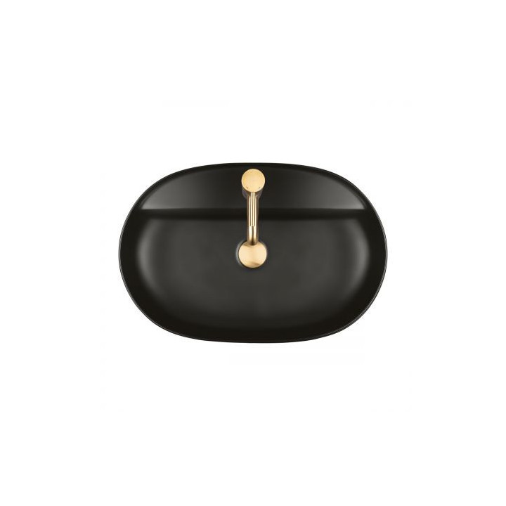 Oltens Hamnes Thin Aufsatzwaschtisch mit Hahnloch oval 51 x 39 cm schwarz matt  mit Schicht Oltens SmartClean