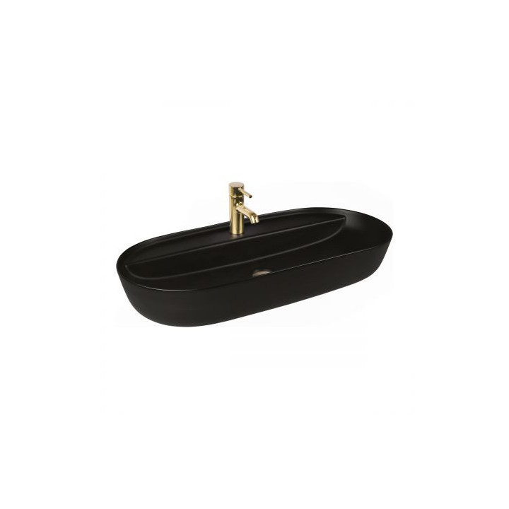 Oltens Hamnes Thin Aufsatzwaschtisch mit Hahnloch oval 62 x 42 cm schwarz matt  mit Schicht Oltens SmartClean 