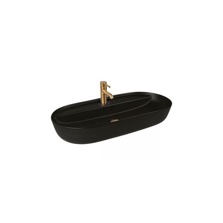 Oltens Hamnes Thin Aufsatzwaschtisch mit Hahnloch oval 62 x 42 cm schwarz matt  mit Schicht Oltens SmartClean 
