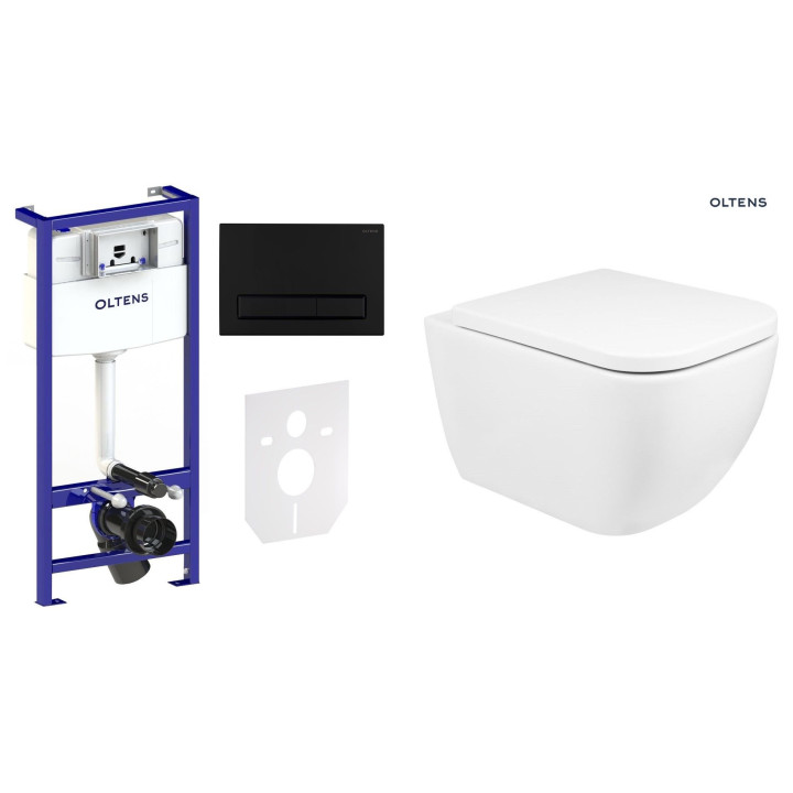 Set Oltens Triberg Hamnes Lule 7w1 Unterputz-Gestell Becken mit Sitz 42514300 i Spültaste - schwarz matt 