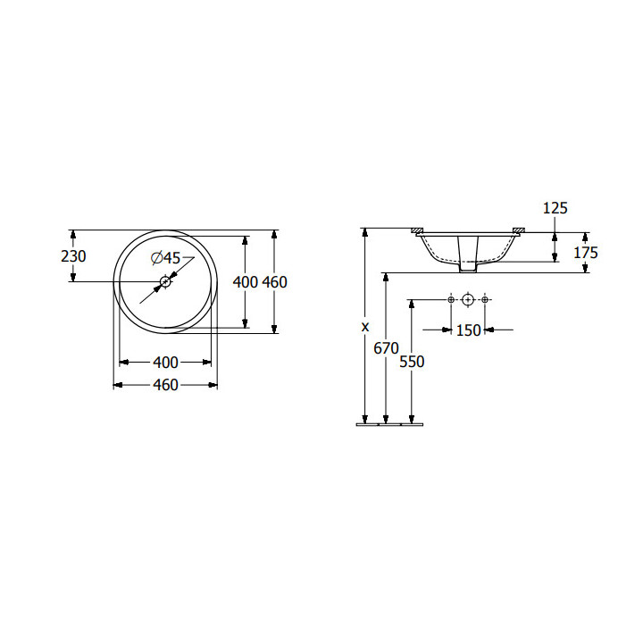 Architectura Unterbauwaschtisch, 400 x 400 x 175 mm, Weiss Alpin, z Überlauf