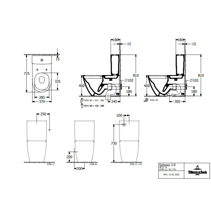 Bidet Villeroy & Boch/Subway 3.0, stehend, 370 x 600 mm, Stone White CeramicPlus