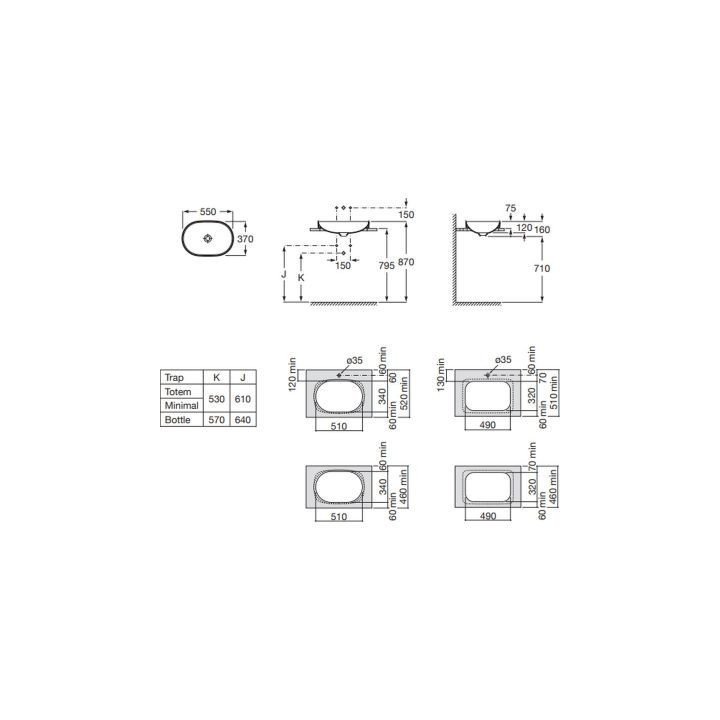 Aufsatzwaschtisch 50x37x14 cm Roca Inspira Soft
