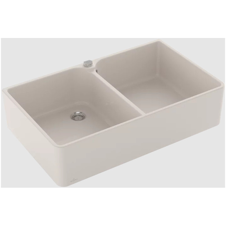 Zlew dwukomorowy 90 X Zlew dwukomorowy, włącznie Set Ablauf- mit automatischem Stöpsel, z Keramik, 900 x 550 mm, Crema CeramicPl
