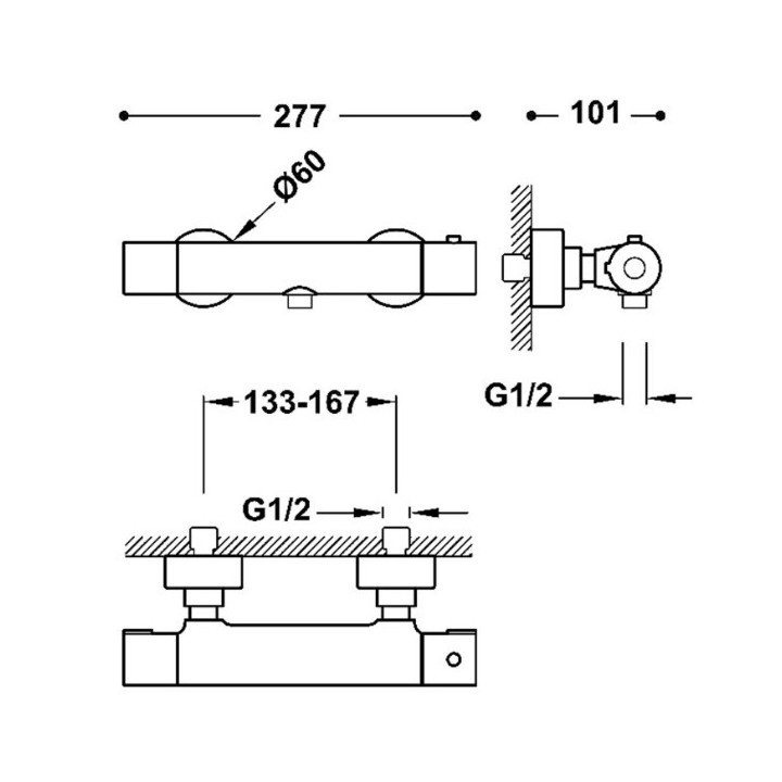 Thermostat-armatur zur wandmontage Dusch- TRES BASE PLUS - Chrom 