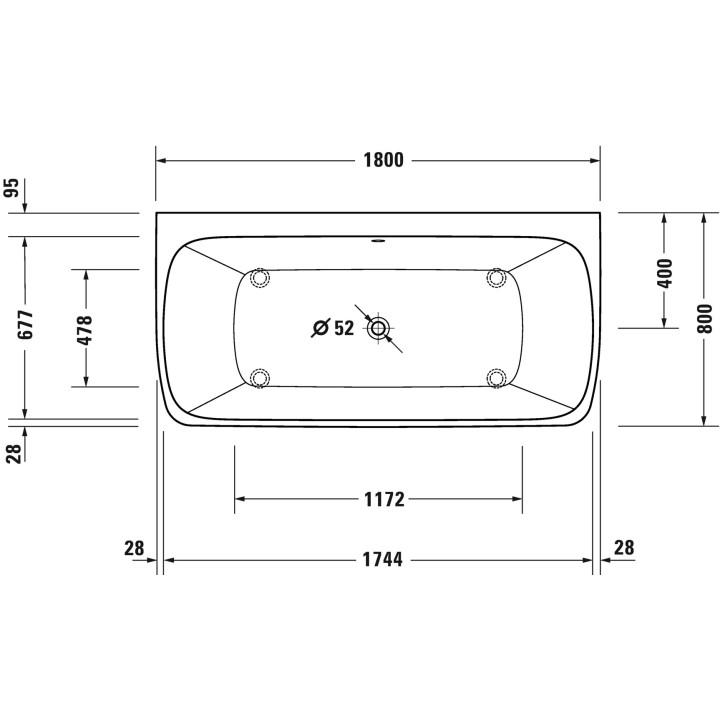 Badewanne mit Hydromassage 180x80cm, Duravit Qatego, Combi-System L - Weiß