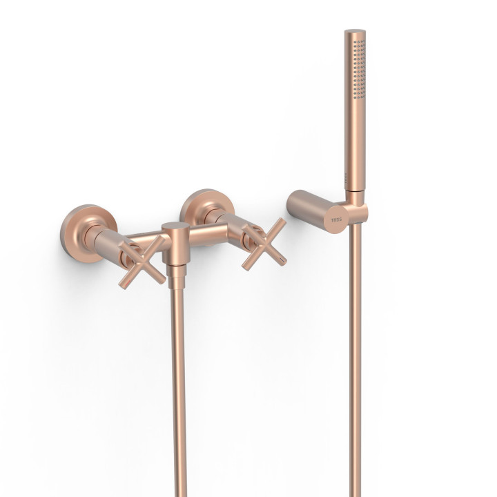 Armatur mit zwei Haltern zur Wandmontage Dusch-, TRES MONTBLANC - 24-K Gold Matowe
