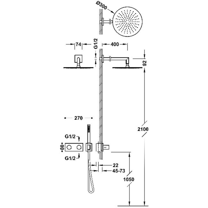 Set baterii termostatycznej Unterputz- 2-drożnej B-system prysznicowej, TRES STUDY - Chrom 
