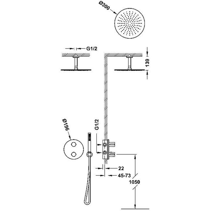 Set baterii termostatycznej Unterputz- 2-drożnej Therm-box prysznicowej, TRES STUDY - 24-K Gold