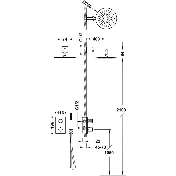 Set baterii termostatycznej Unterputz- 2-drożnej Therm-box prysznicowej, TRES MAX-TRES - Chrom 