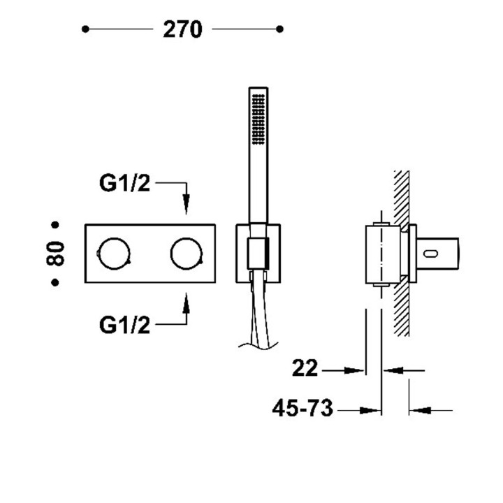 Thermostat-unterputzarmatur 2-drożna, TRES B-SYSTEM - Chrom 