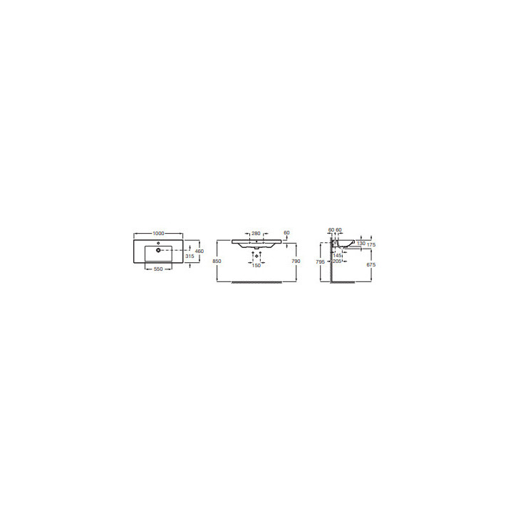 Waschtisch zur Wandmontage 100x46cm, ROCA GAP - SUPRAGLAZE