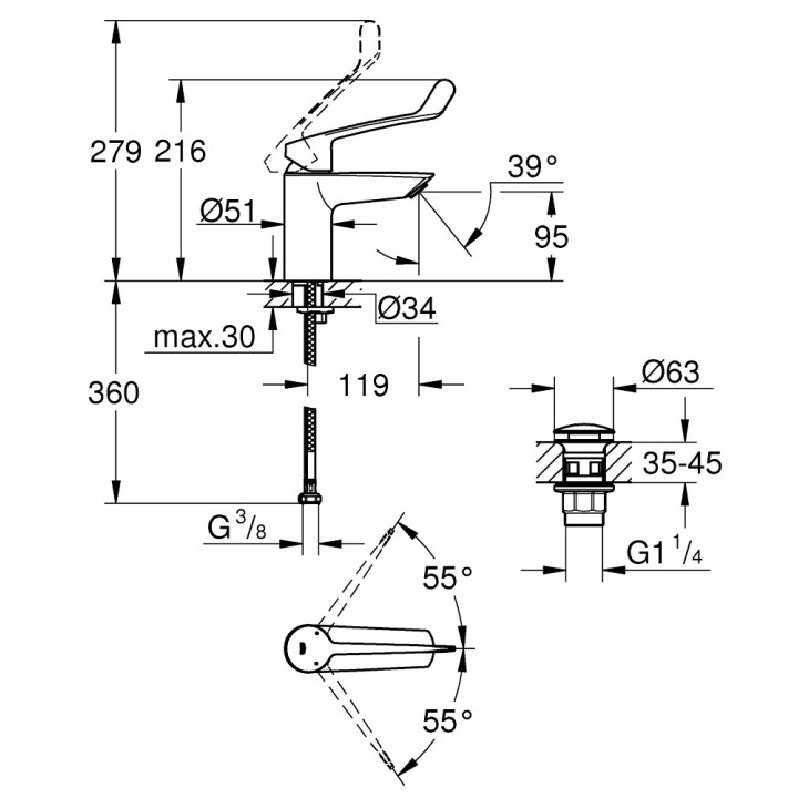 Waschtischarmatur rozmiar S, GROHE EUROSMART - Chrom