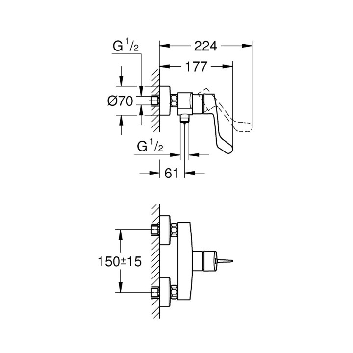 Einhebel- Wannenbatterie, GROHE EUROSMART - Chrom