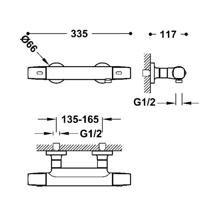 Thermostat-armatur zur wandmontage Dusch-, TRES OVER-WALL -  Chrom