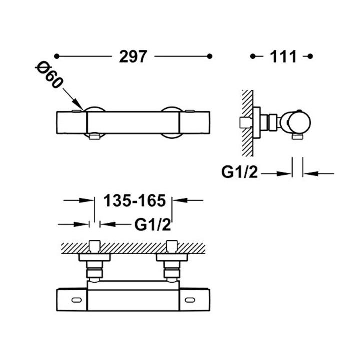 Thermostat-armatur zur wandmontage Dusch-, TRES OVER-WALL - Chrom 