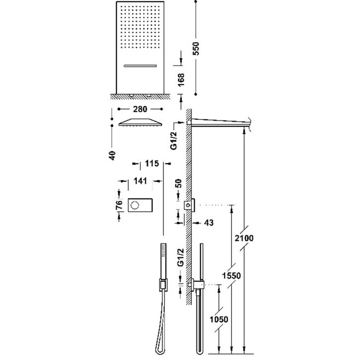 Set elektronicznej baterii termostatycznej Unterputz- 3-drożnej prysznicowej, TRES SHOWER TECHNOLOGY - 24-K Gold Matowe