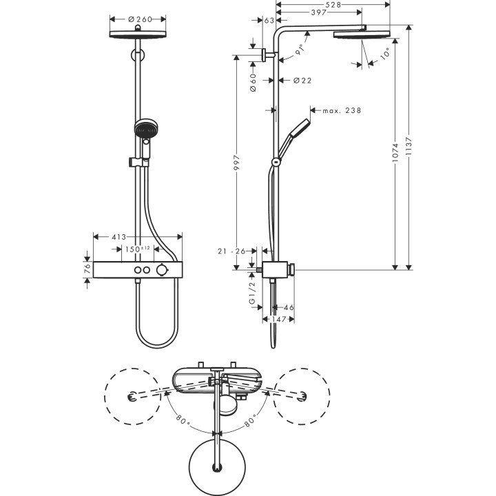 Dusch-set 260 1jet z ShowerTablet Select 400, Hansgrohe Pulsify S - Brąz Szczotkowany