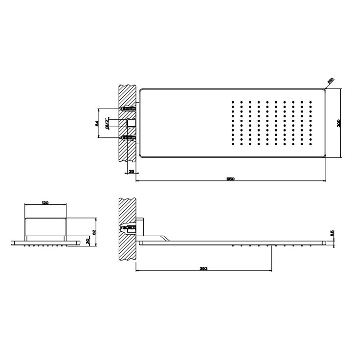 Kopfbrause zur Wandmontage Gessi iSpa, 550x200mm, rechteckig, mirror steel