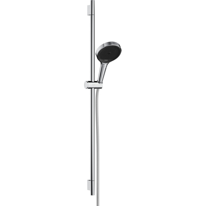 Dusch-set 130 3jet mit Stange S Puro 90 cm PushSlider i tekstylnym wężem Dusch- Designflex 160 cm, Hansgrohe Rainfinity -  Chrom