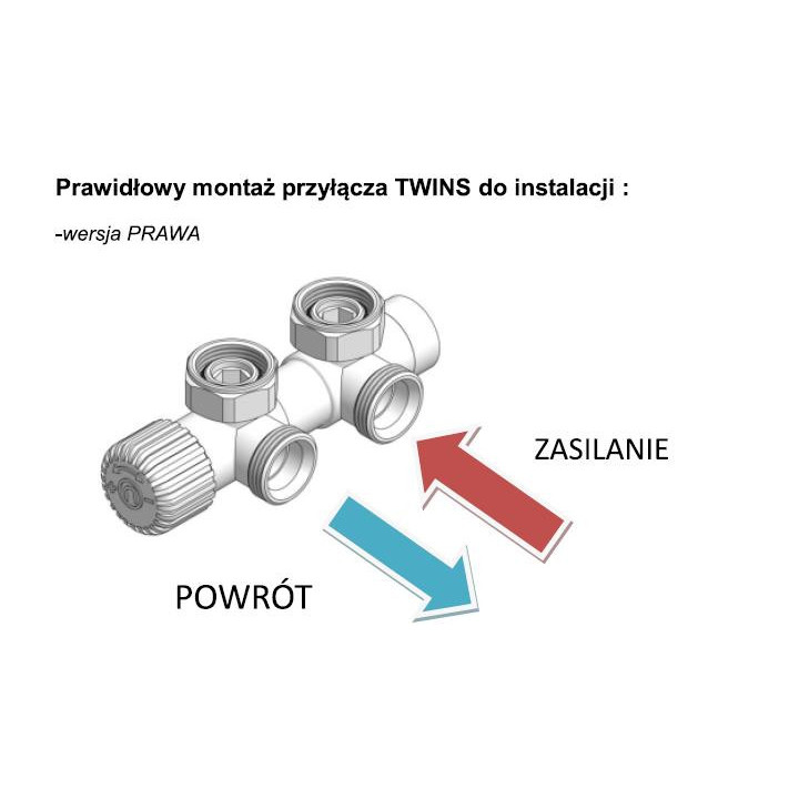 Zawór zespolony Komex Twins z głowicą termostatyczną, kątowy, Version links - Chrom