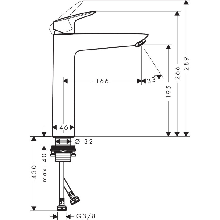 Einhebel- Waschtischarmatur 190 ohne Ablauf-Set, Hansgrohe Logis -  Schwarz Matt
