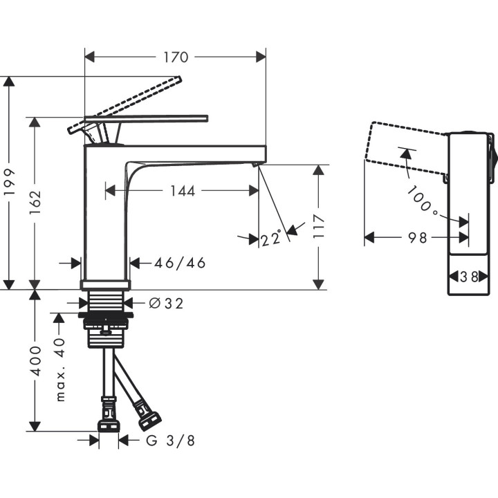 Einhebel- Waschtischarmatur 110 CoolStart ohne Ablauf-Set, Hansgrohe Tecturis E - Chrom  